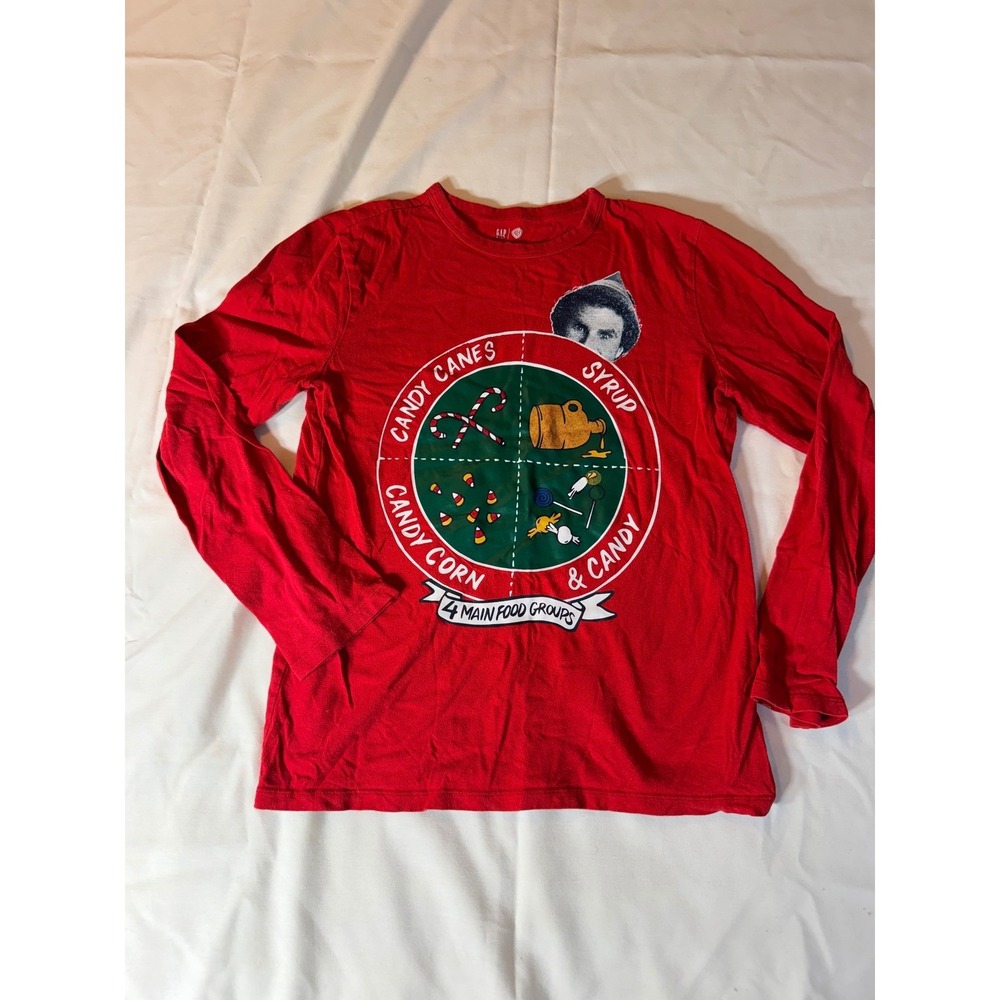 Gap Kids Elf Movie Buddy 4 Main Food Groups Graphic Tee Red XXL Long Sleeve